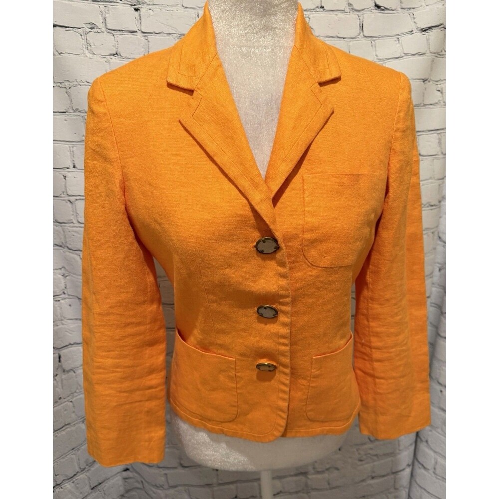 Lauren Ralph Lauren 100% Linen 3-Button Orange Blazer Jacket Women's Size 4 P